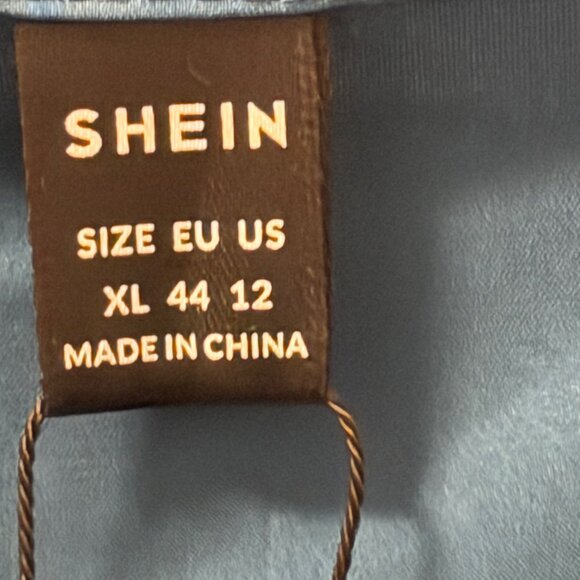 Shein Teal Blue Satin Ruched Bodycon Dress With Rhinestone Straps Sz  XL - Picture 2 of 12